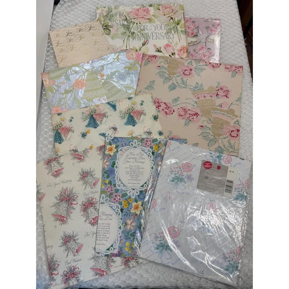 Vintage Wrapping Paper Lot - retro Wedding, Anniversary, Bridal Shower